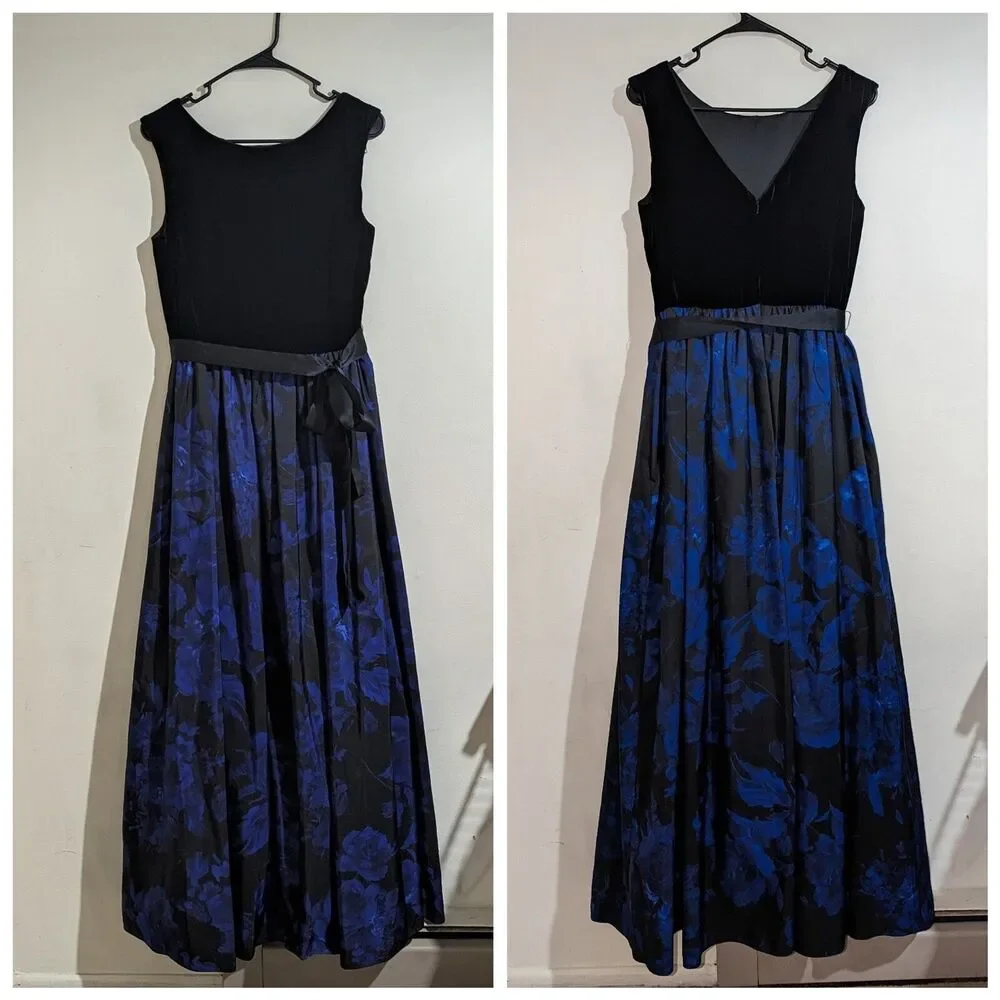 Aidan Mattox Black and Blue Maxi Dress - Picture 2 of 12